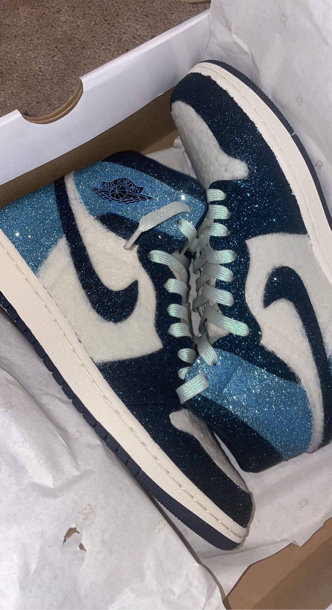 Custom glitter Jordan 1 obsidian
